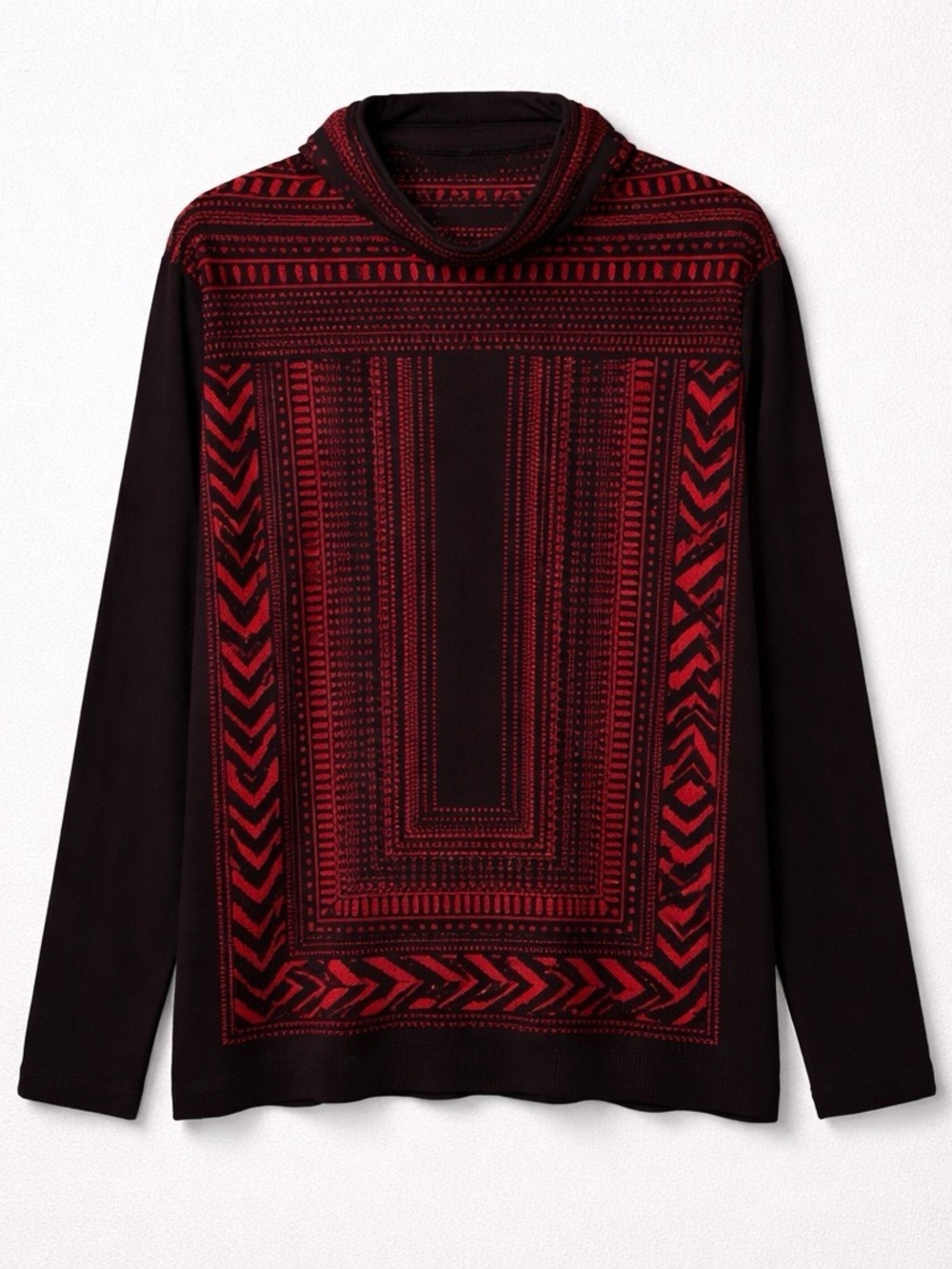 Susan Graver Black Stretch Top with Geometric Pattern Turtleneck